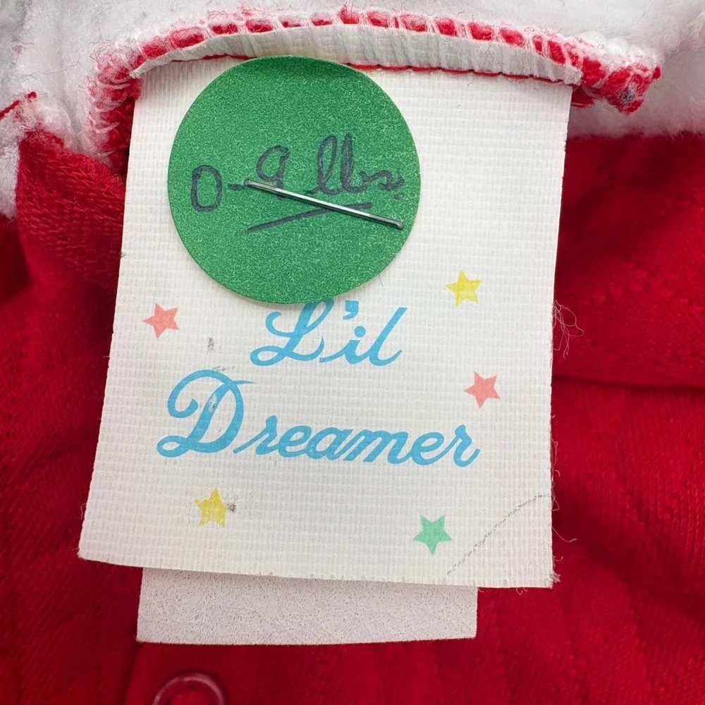 Lil Dreamer Newborn Santa Claus Quilted Footed Sleeper Red White Fur Trim 0-9lbs
